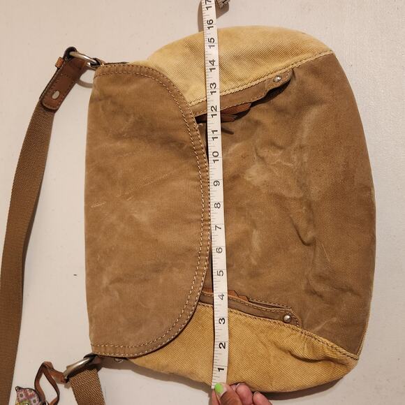 FOSSIL Boho Velour Messenger Bag Bird Bag Charm Leather Accents Y2K 90s Hippie - Picture 8 of 13